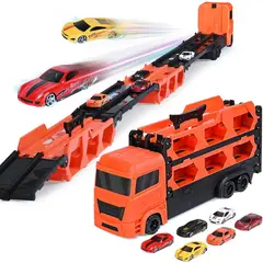 GENERICO - Camión Remolque Transporte y Pista + 6 Carros Juguete Niños