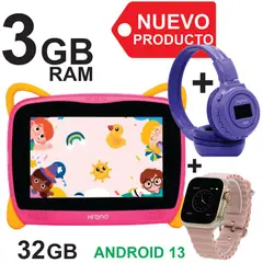 KRONO - Tablet 3GB RAM 7 Pulgadas Niños Android 13 32GB Wifi + DIADEMA + RELOJ ROSADO.