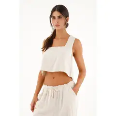 TOPMARK - Camisa escote cuadrado manga sisa crudo para mujer