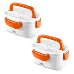 CHEF MASTER - Set x2 Lonchera Eléctrica Calentador Porta Comida Portátil Naranja
