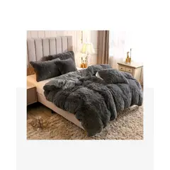 SIRENITAS - Edredón Cubrelecho Colcha Peluche Cama King Peludo Gris oscuro