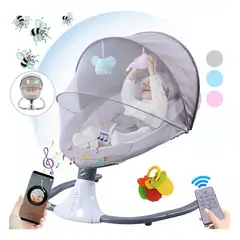 MUNDO BEBE - SILLA MECEDORA ELECTRICA ALTA GAMA CON MOSQUITERO GRIS