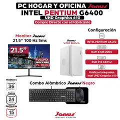 JANUS - Computador Intel Pentium G6400 RAM 8GB SSD 512GB Monitor 22 Pulgadas 100Hz