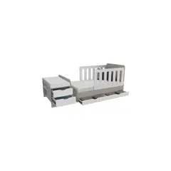 RTA DESIGN - Cama corral praga humo y blanco con dos cajones