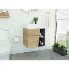 RTA MUEBLES - Mueble lavamanos elipse café claro y plata oscuro amplio espacio