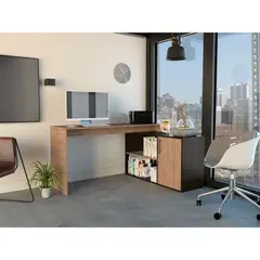 RTA DESIGN - Escritorio En L Moscú Miel y Wengue con Un Cajón y Dos Entrepaños