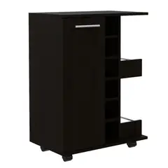 RTA MUEBLES - Bar Cart Wengue con Espacio Para Botellas y Porta Copas ZF