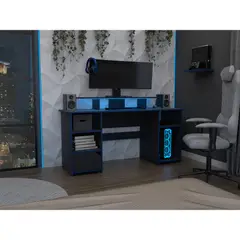 RTA - Escritorio Gamer Trollino Wengue y Azul con Luz LED