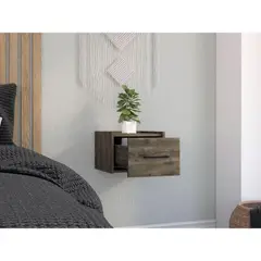 RTA DESIGN - Mesa de Noche Flotante Boa Nogal Espacio Para Objetos Decorativos ZF