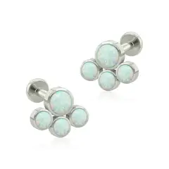 AGHA JEWELRY - Titanio Aretes Piercing Huella Bezel set con Opal para lóbulo
