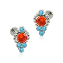 AGHA JEWELRY - Titanio Aretes Piercing Saturn Bezel set para lóbulo
