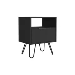 RTA DESIGN - Mesa de Noche Ali Wengue con Dos Cajones y Patas Metalicas