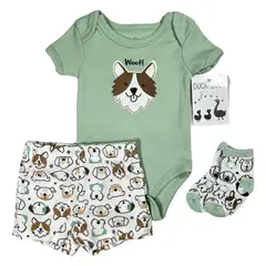 DUCK - Conjunto De 3 Pcs Ropa Bebe Niño Algodon Body Short y Medias