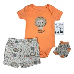 DUCK - Conjunto De 3 Pcs Ropa Bebe Niño Algodon Body Short y Medias