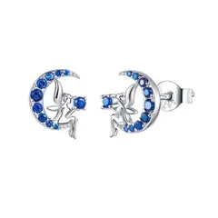 ALHAJAS - Aretes Topitos Para Mujer Hada Luna Oscuridad En Plata 925