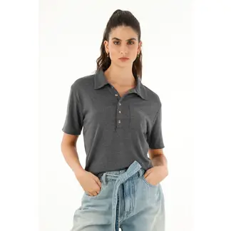 TOPMARK - Camiseta tipo polo gris para mujer