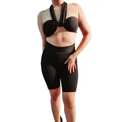 VIA7 - Conjunto de pantalon y blusa corta amarre y escote hombro