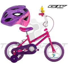 GW - Bicicleta Casco Niña Rin 12 Con Ruedas Auxiliares