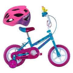 GW - Bicicleta Casco Niña Rin 12 Con Ruedas Auxiliares