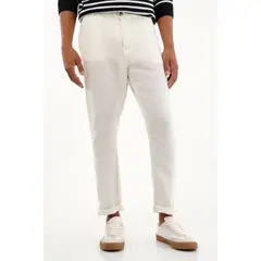 TENNIS - Pantalón tipo chino crudo en lino 100% para hombre