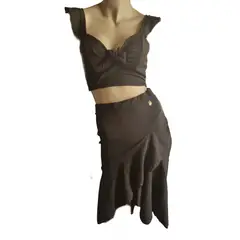 VIA7 - Conjunto de falda debajo rodilla boleros y blusa corta