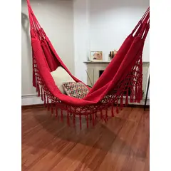 GENERICO - HAMACA ALGODON DOBLE EDEN CON FLECOS ROJA