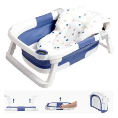 MUNDO BEBE - BAÑERA PARA BEBES PLEGABLE CON TERMOMETRO Y DESAGUE AZUL