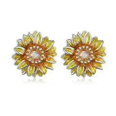 ALHAJAS - Aretes Topitos Para Mujer Flor Girasol Fabricados En Plata 925