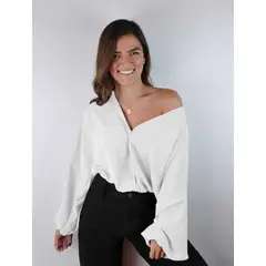 MOLGOA - Blusa para Mujer Cocoa Escote V Manga Larga Bombacha - Ocaso