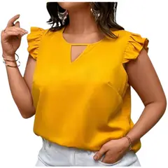 ABC - Blusa cuello con abertura de ojo ribete con fruncido para gorditas XL