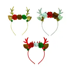 GENERICO - Set x 3 Balaca Diadema Navidad Diseño Reno y Flores Surtidos