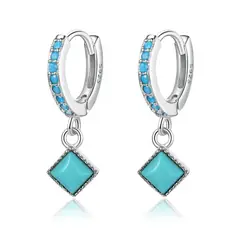 ALHAJAS - Aretes Aros Topos Mujer Rombos Turquesa En Plata 925