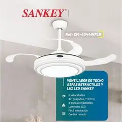 SANKEY - Ventilador de Techo Aspas Retráctiles Control Remoto y Lámpara