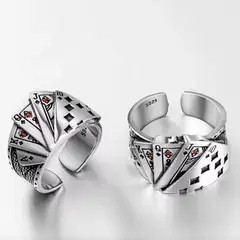 GENERICO - Anillo Argolla Cartas Poker Hombre Rubi Ajustable
