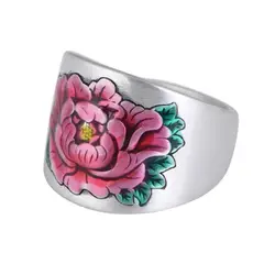 GENERICO - Anillo Argolla Ajustable Flor De Loto Plata S999 Vintage