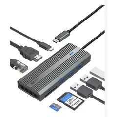 GENERICO - Hub Tipo C 8 En 1 Hdmi 4k Rj45 1000 Mbps Usb 3.0 Micro Sd Pd