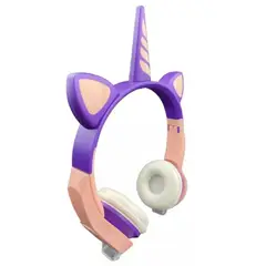 GENERICO - AUDIFONO TEMATICA DE UNICORNIO CON CUERNO INALAMBRICO 3 EN 1