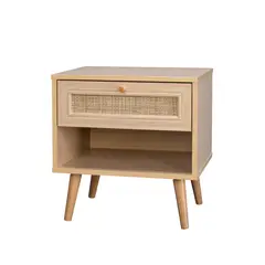 TOPLIVING - Mesa de Noche con Cajón de Ratán Color Beige