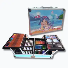 GENERICO - Set Arte Caja Lujo Aluminio 145 Pzs Acuarela Plumon Colores