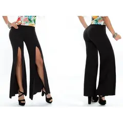 VIA7 - Pantalon licra talle alto bota amplia abertura pierna alta recta nuevo