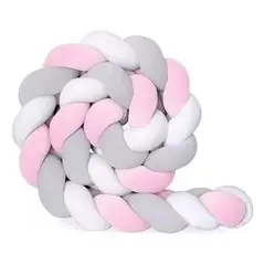 GENERICO - Cojin protector trenzado para cuna 2 metros Rosa- Gris