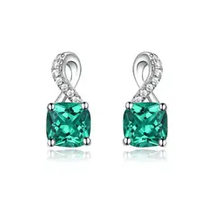 ALHAJAS - Aretes Topos Para Mujer Infinito Esmeralda Rusa Y Circones Plata 925