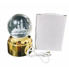 GENERICO - Lampara bola de cristal giratoria 3D base dorada