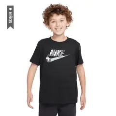 NIKE - Camiseta K Nsw Tee Club Ssnl Camo Niño-Negro