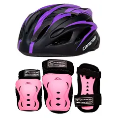CANARIAM - Combo Kit Protección C2 +Casco Nova Morado-Rosado TS