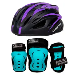 CANARIAM - Combo Kit Protección C2 +Casco Nova Morado-Azul TS