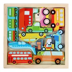 JUGANDO Y EDUCANDO - Rompecabeza De Vehículos En Madera Para Niños