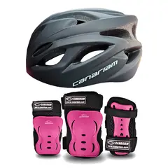 CANARIAM - Combo Kit ProteccionC2 +Casco Nova Negro-Fucsia TM