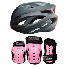 CANARIAM - Combo Kit ProteccionC2 +Casco Nova Negro-Rosa TS