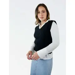 MOLGOA - Chaleco Tejido Cuello V Trenzado Para Mujer - The Eclectic